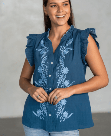 MUSCULOSA BORDADA AZUL