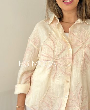 CAMISA CRUDO BORDADA FLOR
