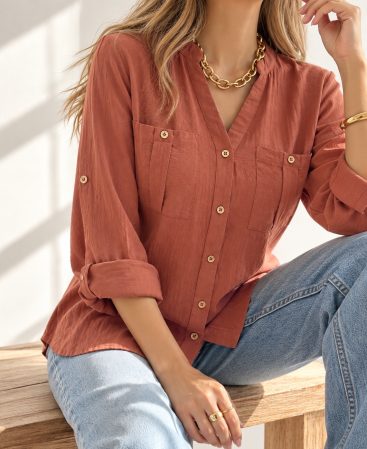 BLUSA EN LINO CUELLO MAO